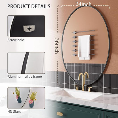 AUYHM Oval Mirrors,Oval Bathroom Mirrors,24x36 Mirror Bathroom Black,espejos decorativos de pared,Bathroom Mirrors for Over Sink(Black)