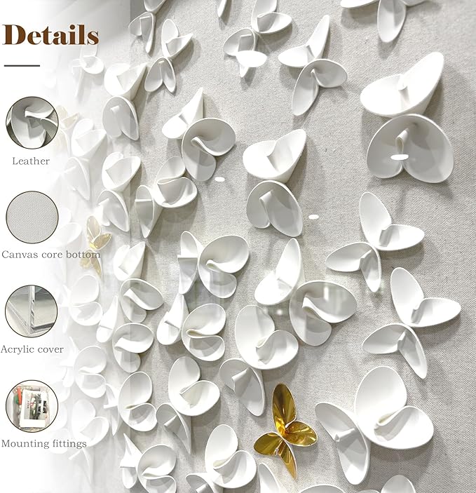 BrightA 3D Textured wall decorations, A butterfly-shaped wall sculpture made of gold and white with a leather-like texture, large artworks, gradient colors, modern artworks, suitable for decoration in living rooms and bedrooms 23.6"x23.6"