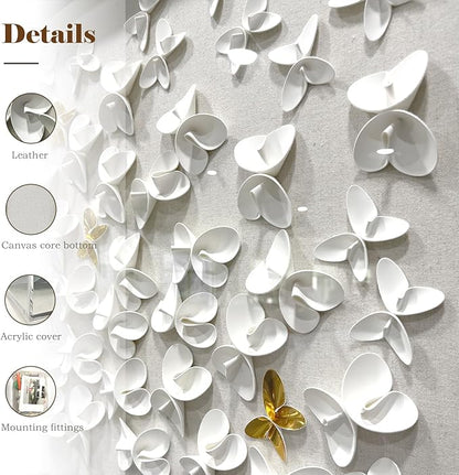 BrightA 3D Textured wall decorations, A butterfly-shaped wall sculpture made of gold and white with a leather-like texture, large artworks, gradient colors, modern artworks, suitable for decoration in living rooms and bedrooms 23.6"x23.6"
