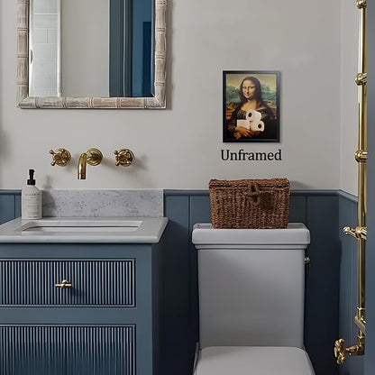 XYHYRA Vintage Mona Lisa Bathroom Wall Art, Funy Abstract Mona Lisa Paper Roll Wall Decor, Humor Amusing restroom Canvas Print Painting for Toilet Bathroom Home Decor 8x10 Inch Unframed