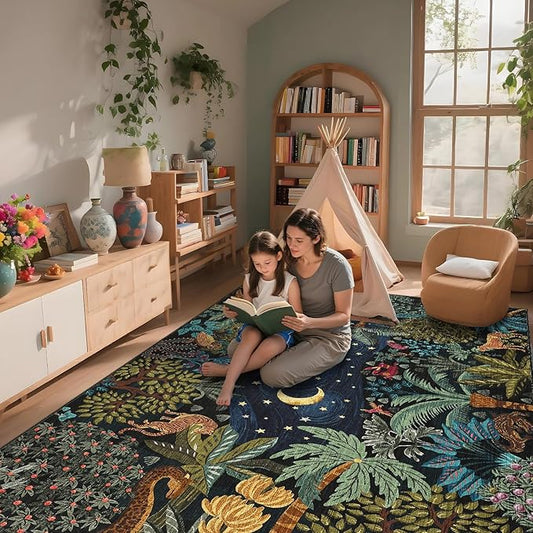 GarveeHome Area Rugs 8x10 for Living Room, Jungle Animal Large Washable Rug Soft Non Slip Backing Floor Mat Carpet Indoor Thin Accent Rug for Bedroom Dining Room Playroom Nursery Home Decor