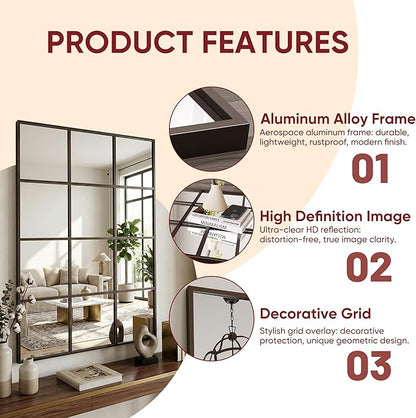 Suidia Wall Mirror, 30" x 60" Window Decorative Mirrors, Metal Framed Wall Decor Wall-Mounted Mirrors for Bedroom, Living Room, Entryway, Bronze