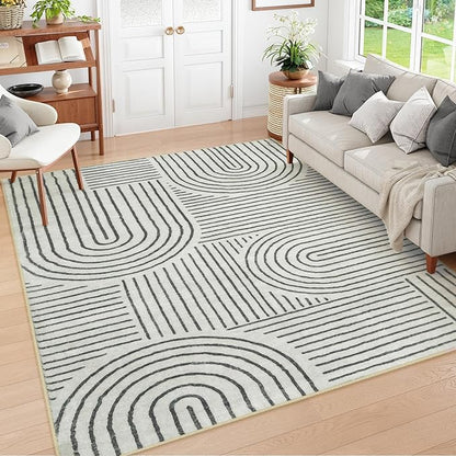 Lahome Abstract 9x12 Area Rugs for Living Room Bedroom, Soft Washable Rugs 9x12, Ultra-Thin Non-Slip Modern Dining Room Rug Non-Shedding Accent Carpet for Office Darrell, Grey/Beige