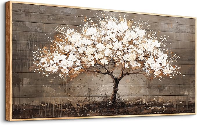 Wapluam Tree Of Life Wall Art,Neutral Abstract Canvas Painting Art Prints,Framed Wall Art,Wall Decor For Living Room,Nature Plant Modern Pictures For Bedroom Bathroom Dining Room Office Artwork 20x40