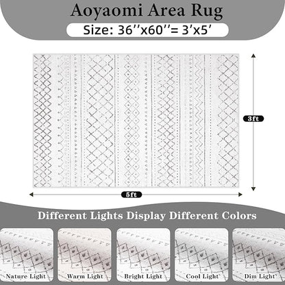 Area Rug 3x5 Geometric Rug: Washable Boho Moroccan Rugs Soft Farmhouse Rug, Modern Neutral Stain Resistant Indoor Floor Carpet for Livingroom Bedroom Dining Table Nursery(Dark Grey,3X5)