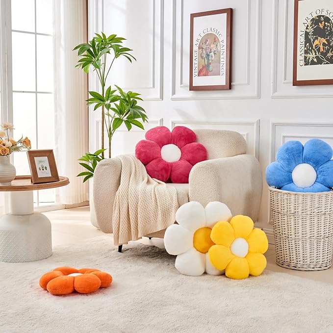 Green Flower Pillow，19.6In Floor Pillow Cushion Flower Shaped Throw Pillow Cute Seating Cushion Home Decorative Pillows for Sofa Couch Bed