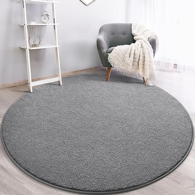 Gifeas Ultra Soft Round Area Rugs for Living Room Bedroom, 4x4 Feet Grey Thickened Memory Foam Modern Indoor Circle Carpets, Non-Slip Comfy Circular Rug for Boys Girls Nursery Room Home Decor