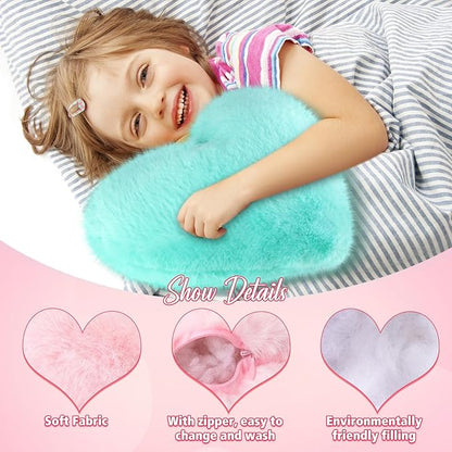 Liliful 6 Pcs Faux Rabbit Fur Heart Pillows Fluffy Heart Throw Pillows Cute Couch Cushion Soft Decorative Throw Cushion for Bed Sofa Girls Women(17 x 14 Inch,Candy Color)