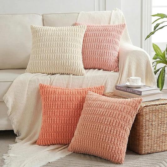 Fancy Homi 4 Packs Decorative Throw Pillow Covers for Living Room Couch Bed, Modern Farmhouse Boho Home Décor Accent Cushion Case, 18" x 18", Pink Series