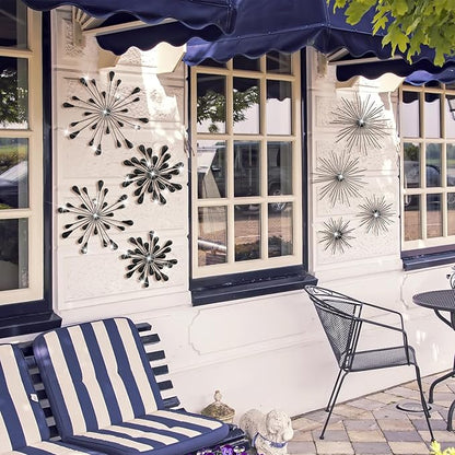 Blulu 8 Pcs Black Metal Wall Art Cast Iron Starburst Wall Decor Bling Crystal Sculptures Living Room 3D Teardrop Radial Rhinestone Hanging Diamond Accents for Home Office Bedroom Entryway