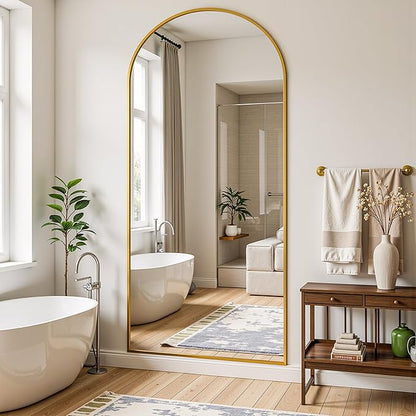 Full Length Mirror, 69"x28" Arched Full Body Mirror, Floor Mirrors with Stand, Body Mirrors Standing Hanging Leaning Against Wall,Aluminum Frame Mirrors for Bedroom Cloakroom,Living Room,Gold