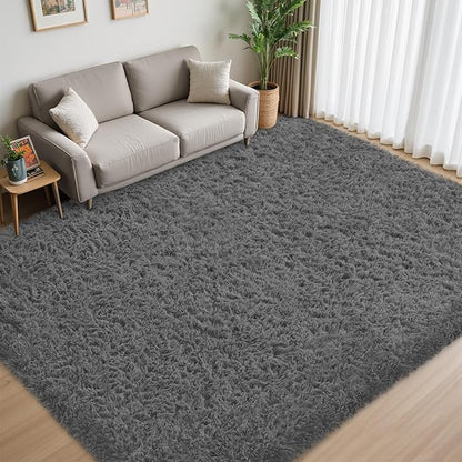 8x10 Area Rug for Living Room:Ultra Soft Fluffy Shag Dark Grey Rugs,Large Fuzzy Plush Indoor Non Slip Carpet Washable Rug for Bedroom Kids Nursery Office Dorm Modern Decor(Dark Grey 8'x10')