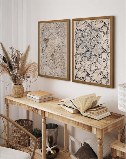 Vintage Botanical Wall Art Prints Set of 2 Antique Sketch Wall Art Decor Neutral Flower Canvas Wall Art Floral Pictures Farmhouse Painting Vintage Floral Artwork for Room Bedroom 12x16 Inch Framed