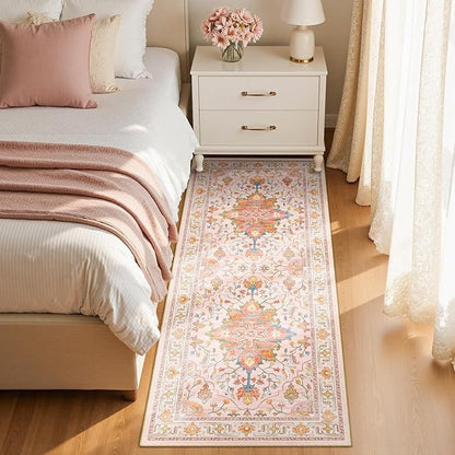 RELEANY Area Rugs 2'x6' Runner Rug Non Slip Washable for Kitchen Hallway Bedroom Beside Laundry Room Bathroom Rug, Floor Carpet, Light Pink Colorful