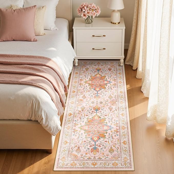 RELEANY Area Rugs 2'x5' Runner Rug Non Slip Washable for Kitchen Hallway Bedroom Beside Laundry Room Bathroom Rug, Floor Carpet, Light Pink Colorful