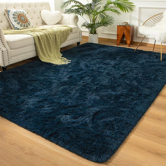 Andecor Shag Area Rug for Living Room, 8x10 Feet Navy Blue Soft Fluffy Indoor Plush Throw Rugs for Bedroom Girls Kids Room Nursery Dorm Home Decor Carpet