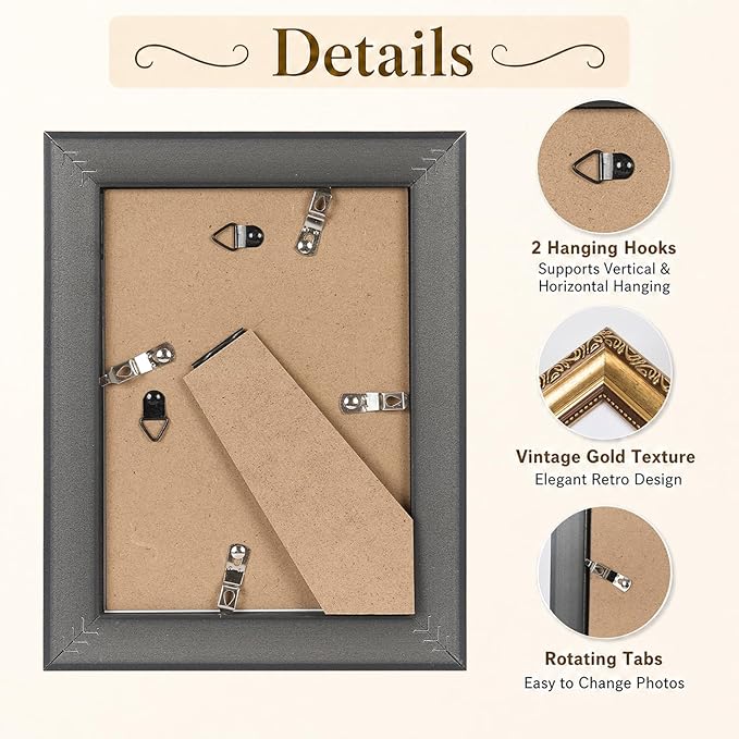JCJMY 5x7 Vintage Picture Frame with 4x6 Mat Set of 2, Elegant Retro 5 by 7 Photo Frame with Shatter-Resistant Plexiglass for Wall or Tabletop Display, Gallery Decor & Gift, Gold, 2 Pack