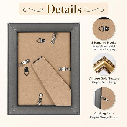 JCJMY 5x7 Vintage Picture Frame with 4x6 Mat Set of 2, Elegant Retro 5 by 7 Photo Frame with Shatter-Resistant Plexiglass for Wall or Tabletop Display, Gallery Decor & Gift, Gold, 2 Pack