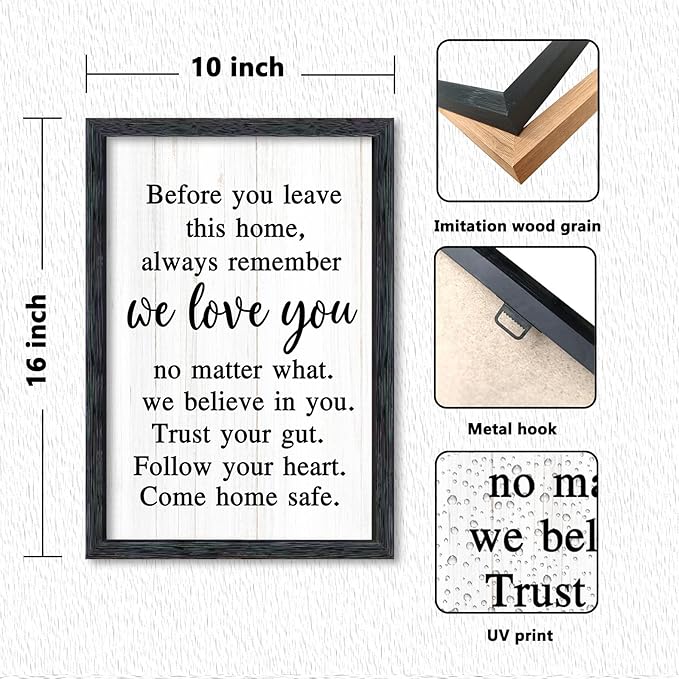 AuraPeak Before You Leave This Home Sign for We Love You Inspirational Quotes Laundry Room Living Room Wall Decor Family Entryway kitchen Wall Hanging Art (16"×10" Black)