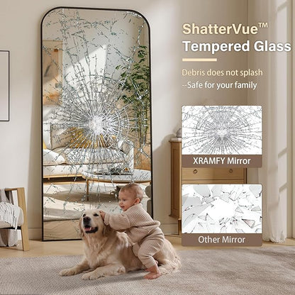 XRAMFY 77x38 Inch Floor Length Mirror with Stand, Full Length Standing Mirror for Bedroom, Full Body Tall Mirrors with Modern Aluminum Alloy Frame in Black, Home Decor