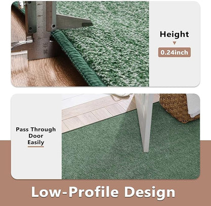 FinRèc 4x6 Washable Area Rugs for Bedroom Living Room, Low Pile Thin Rug Solid Color, Non-Slip Carpet Indoor for Home Decor (Green/White)