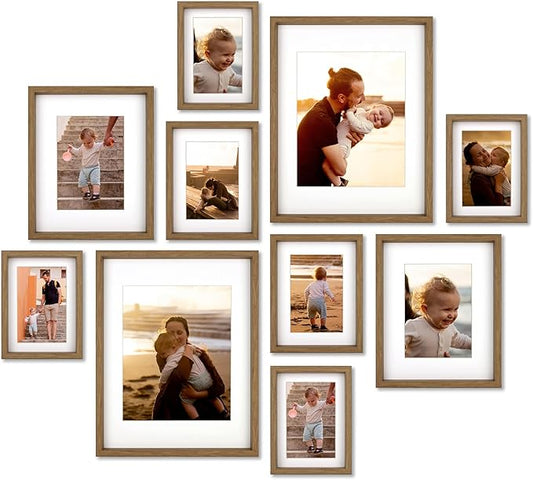 10 Piece Shadow Box Style Gallery Wall Frame Set -Rustic Photo Frame Set with Mat for 8x10, 5x7 and 4x6-Multiple Sizes Picture Frame Set for Wall Collage–Farmhouse Assorted Deep Picture Frames(Walnut)
