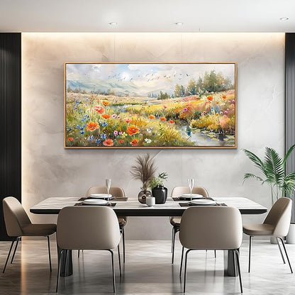 QIYILEXWART Canvas Wall Art For Living Room Wall Decor For Bedroom Office Wall Decoration Colorful Wildflower Landscape Painting Farmhouse Pictures Artwork Room Aesthetic Home Decor 20x40 In