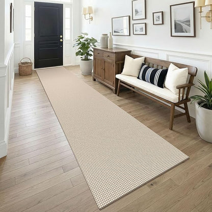 KOZYFLY Cotton 2.5'x14' Runners Rugs for Hallway, Long Washable Runner Rug, Woven Non Slip Kitchen Runner, Flatweave Entryway Rug, Floor Carpet for Entry, Aisle, Hall, Ivory/Camel/Brown