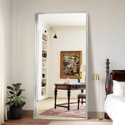 CIRCUMI Silver Bathroom Mirror, 72"x36" Rectangular Mirror with Deep Metal Frame, Brushed Finish, Tempered Glass, Large Mirror for Wall, Over 2 Sinks, Installed Vertically/Horizontally, Crystal-Clear