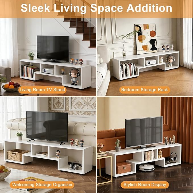 Lightdot TV Stand for TVs up to 55'', Modern Entertainment Center with Open Storage Shelf Large capacity for collection, Media Table TV Console for Living Room/Bedroom/Sofa Cabinet,Easy Assembly-White