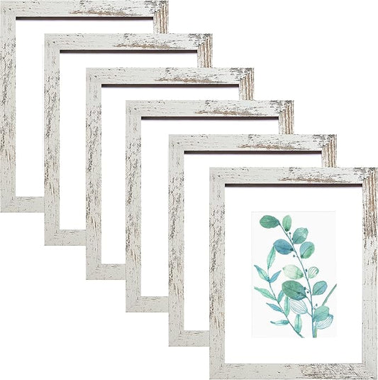 SESEAT 8x10 Picture Frame Distressed White Set of 6, Display Pictures 5x7 With mat or 8x10 Without Mat