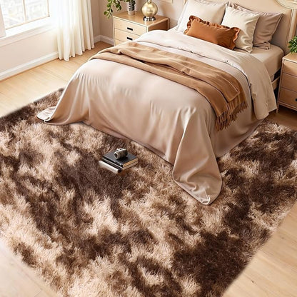 Large 9x12 Area Rug for Living Room, Soft Shag Rugs for Bedroom, Non-Slip Ultra Fluffy Rug,Modern Plush Carpet for Girls Boys Kids Room Dorm,Fuzzy Rug for Home Decor Aesthetic,Tie-dye Coffee