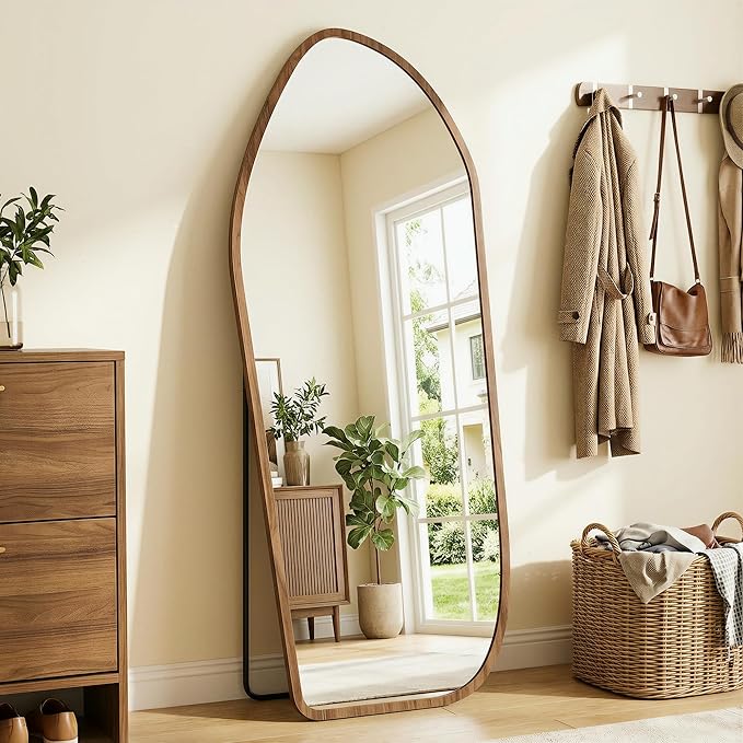 Suidia Full Length Mirror, Oversized Floor Mirror with Solid Wood Frame, Large Standing Mirror for Bedroom Living Room, Wood Art Style, Dark Walnut, 68" L x 26" W