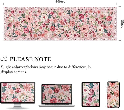 DUKINO 3x10 Runner Rug for Hallway, Washable Kitchen Floral Runner Rug with Non Slip Backing, Low Pile Soft Boho Carpet for Kitchen, Hallway, Entryway, Laundry, Bedroom, Pink