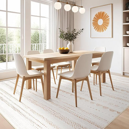 Nakagishi Area Rug Living Room Rugs: 6x10 Large Soft Machine Washable Boho Moroccan FarmNeutral Stain Resistant Indoor Floor Carpet for Bedroom Under Dining Table Home Office Decor-Cream Brown