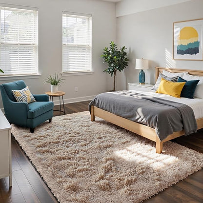 yongyangjuxin Fluffy Rug Shag Area Rug, Beige 8x10 Area Rugs for Living Room, Large Shag Area Rugs for Bedroom Kids Room Home Decor, Upgrade Anti-Skid Rectangular Fuzzy Rugs