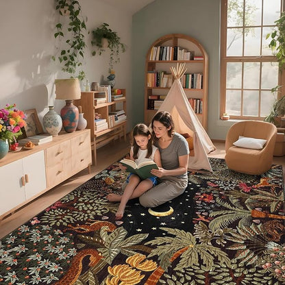 GarveeHome Area Rugs 8x10 for Living Room, Jungle Animal Large Washable Rug Soft Non Slip Backing Floor Mat Carpet Indoor Thin Accent Rug for Bedroom Dining Room Playroom Nursery Home Decor