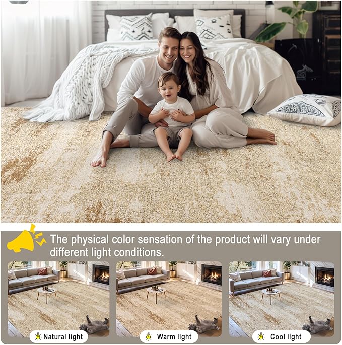 Area Rugs Living Room Rug - 4x6 Washable Modern Abstract Soft Neutral Non-Slip Carpet Large Indoor Floor Stain Resistant Thin Carpets for Bedroom Dining Room Farmhouse Nursery Home Office Beige