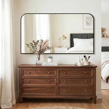 Bathroom Vanity Mirror for Wall, 55" x 30" Black Metal Framed Bathroom Mirror for Over Sink, Living Room, Bedroom, Entryway, Mantel, Fireplace Decor