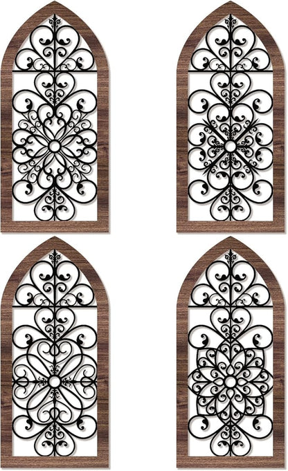 4 Pieces Thicken Rustic Wood Wall Decor Arch Modern Farmhouse Wall Art Decor Wooden Hollow Carved Design Rustic Home Art for Living Room Bedroom Office Kitchen (Classic Style)