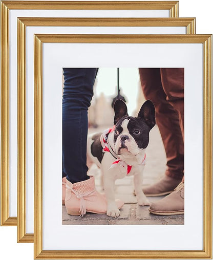 Kate and Laurel Adlynn Wall Picture Frame Set, 14" x 18" matted to 11" x 14", Gold, Set of 3