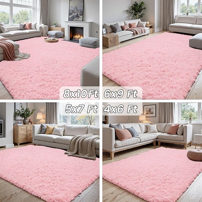 4x6 Area Rugs for Living Room Rug: Soft Fluffy Shag Pink Rugs for Bedroom, Non-Slip Large Fuzzy Plush Rug Indoor Floor Carpet for Nursery Kids Boys Girls Room, Dorms, Playroom, Modern Home Decor