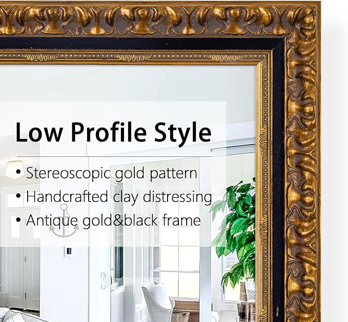 Chende Large Gold Mirror for Wall, 52''x28'' Decorative Wall Mirror with Ornate Carvings Wood Frame, Rectangle Vintage Mirror for Dining Room, Entryway, Bathroom, Living Room