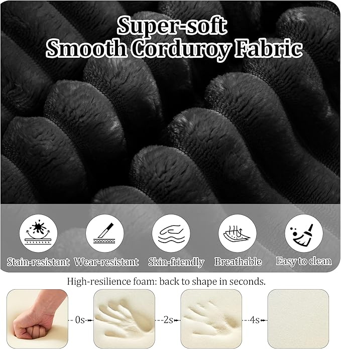 104'' L-Shaped Cloud Modular Sectional Sofa, Modern Corduroy Memory Foam Couch with Cup Holders, Upholstered Boneless Deep Seat Fluffy 3-Seater Sofa with Ottoman, No Assembly Needed, Black