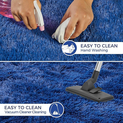Ultra Soft Rug for Living Room, 8X10 Fluffy Shag Area Rug for Bedroom, Modern Shaggy Carpets Fuzzy Rug for Teens Dorm Nursery Home Decor Aesthetic, Upgrade Anti-Skid Durable, Blue