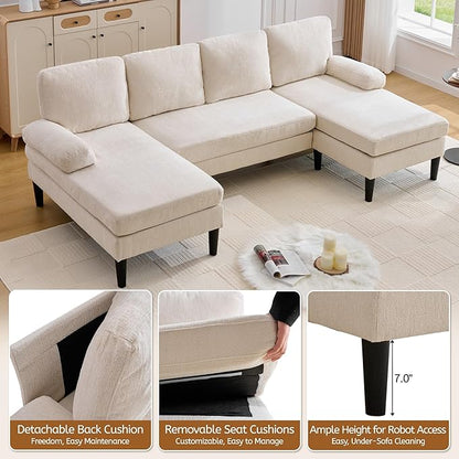 Korser U Shaped Sectional Couches for Living Room, 101" Modern Chenille Fabric Sofa with Double Chaise Lounge, 4-Seat Couch with Removable Pillows for Apartment/Small Space, Beige