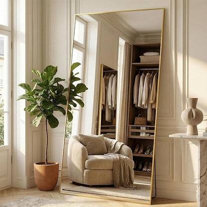 Antok 86''x46'' Full Length Mirror, Shatterproof HD Oversized Floor Mirror with Stand, Aluminum Alloy Frame Leaning Standing or Wall Mounted Mirror for Bedroom Living Room Entryway, Gold