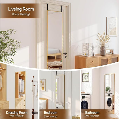 NARCISSUS 47x14 Mirror Door Hanging Full Length,Over Door or Wall Mounted Aluminum Alloy Frame Tempered Glass Rectangle Full Body Mirrors for Bedroom Dressing Living Room Bathroom 47 inch Gold