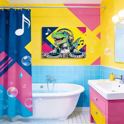 16x24 Pop DJ Dinosaur Canvas Wall Art Prints, Graffiti T-Rex Music Decor with Headphone & Turntable, Colorful Wall Painting for Teen Boy/Kids Bedroom, Child Home Painting Vibrant Hanging Game Poster