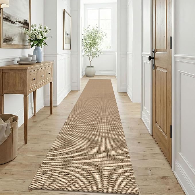 KOZYFLY Runners for Hallway 3x9, Wide Washable Runner Rug, Woven Non Slip Kitchen Runner, Braided Entryway Rug, Floor Carpet for Foyer, Bedroom, Hall, Orange Beige/Tan/Brown